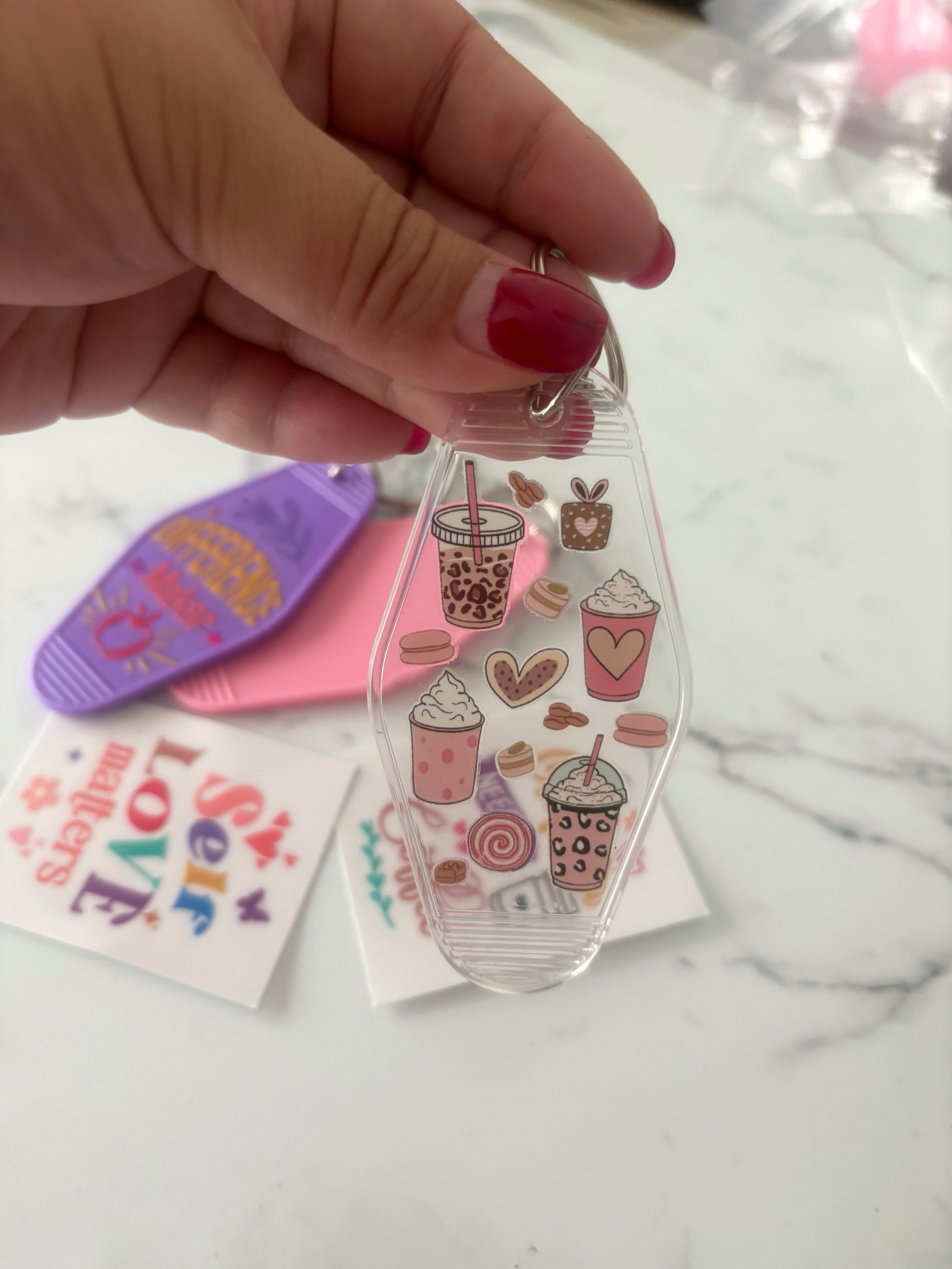 3 x Assorted Retro Keychains with UVDTF Transfers