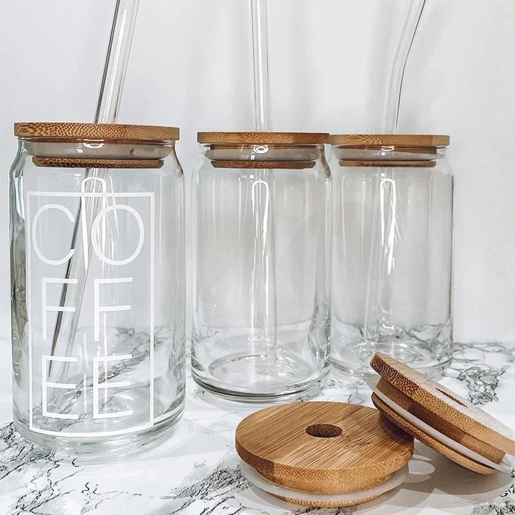 16oz (500ml) Can Glass with Glass Straw | In Stock - Only The Sweet Stuff
