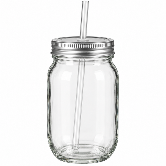 Mason Jar with straw - Clear