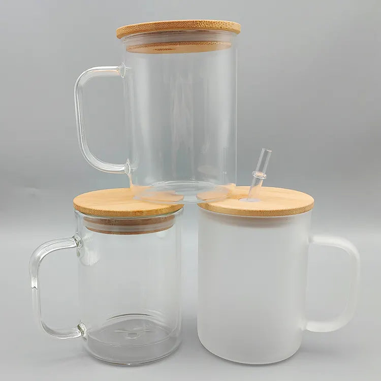 Single wall Glass Mug with Bamboo Lid and straw - Sublimation Blank - 16oz (450ml) | Arriving Mid to Late  November - Only The Sweet Stuff