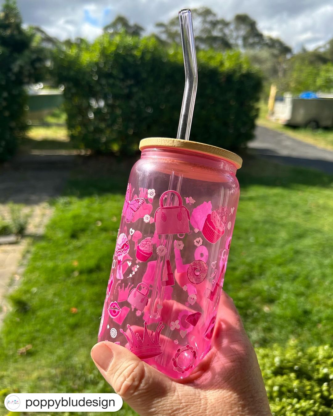 Pink Blank Can Glass with Bamboo Lid and Clear Straw Low Stock | Arriving Mid to Late November - Only The Sweet Stuff